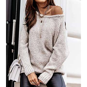 BTFBM Women Casual Long Sleeve Fall Sweaters Crew Neck Soft Ribbed Knitted Oversized Pullover Loose Fit Jumper(Solid Apricot, Small)