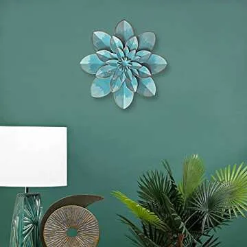 Picfarce Sky Blue Metal Flower Wall Art for Home Decor