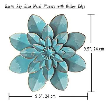Picfarce Sky Blue Metal Flower Wall Art for Home Decor