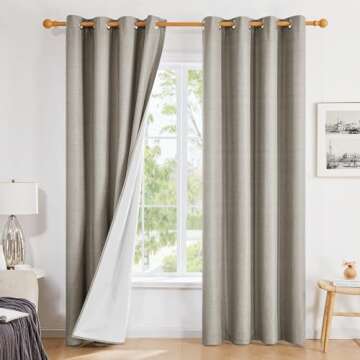 Deconovo Linen 100% Blackout Curtains 2 Panels Set, Thermal Insulated Living Room Curtains，Room Da...