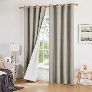 Deconovo Linen 100% Blackout Curtains 2 Panels Set, Thermal Insulated Living Room Curtains，Room Darkening Window Curtains Drapes for Bedroom Windows,Light Beige,52Wx84L