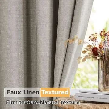 Deconovo Linen 100% Blackout Curtains 2 Panels Set, Thermal Insulated Living Room Curtains，Room Darkening Window Curtains Drapes for Bedroom Windows,Light Beige,52Wx84L