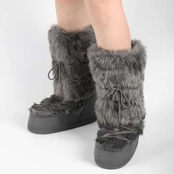 IXU Women's Faux Fur Boots Furry Snow Boots for Women Mid Calf Winter Boots Black White Brown Grey Fluffy Boots Fuzzy Custome Shoes