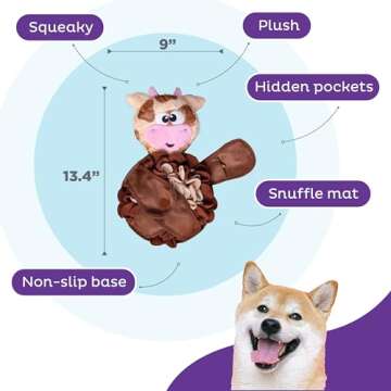 Outward Hound by Nina Ottosson Snuffle Palz Plush Snuffle Mat Dog Treat Puzzle, Non-Slip, Brown, Cow, Large