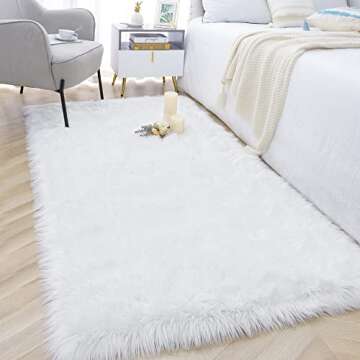 Noahas Luxury Fluffy Rugs Bedroom Furry Carpet Bedside Faux Fur Sheepskin Area Rugs Children Play Princess Room Decor Rug, 3 x 6 Feet
