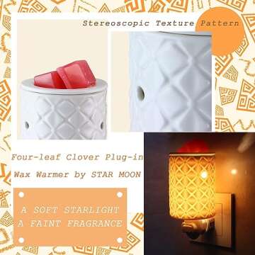 STAR MOON Plug in Fragrance Wax Warmer for Scented Wax, Fragrance Warmer Wax Melter for Home Décor - Ideal Gift for Family and Friends, Removable Dish, with One More Bulb (Four-Leaf Clover)