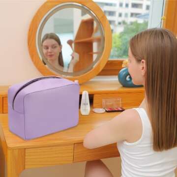 YogoRun Makeup Bag Organizer Large XL Travel Toiletry Bag Cosmetic Pouch for Women Nylon Bathroom Bag with ZIpper Pocket (Purple,XL)