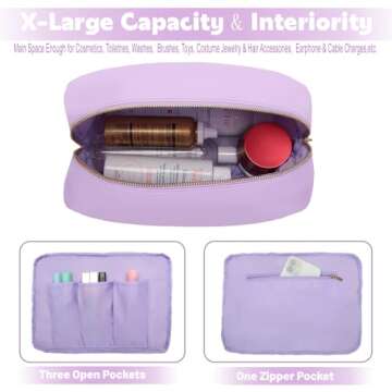 YogoRun Makeup Bag Organizer Large XL Travel Toiletry Bag Cosmetic Pouch for Women Nylon Bathroom Bag with ZIpper Pocket (Purple,XL)