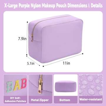 YogoRun Makeup Bag Organizer Large XL Travel Toiletry Bag Cosmetic Pouch for Women Nylon Bathroom Bag with ZIpper Pocket (Purple,XL)