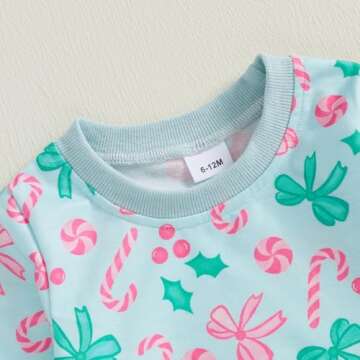 PUHHAPIEY Baby Girl Fall Winter Outfits Toddler Clothes Long Sleeve Bow Printed Crewneck Sweatshirt + Pants Set (Pale Turquoise, 3-4T)