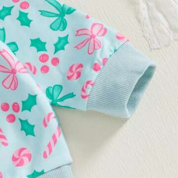 PUHHAPIEY Baby Girl Fall Winter Outfits Toddler Clothes Long Sleeve Bow Printed Crewneck Sweatshirt + Pants Set (Pale Turquoise, 3-4T)