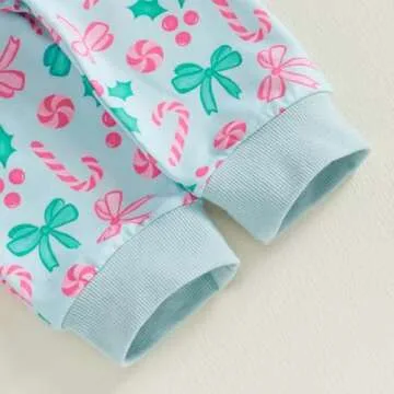 PUHHAPIEY Baby Girl Fall Winter Outfits Toddler Clothes Long Sleeve Bow Printed Crewneck Sweatshirt + Pants Set (Pale Turquoise, 3-4T)