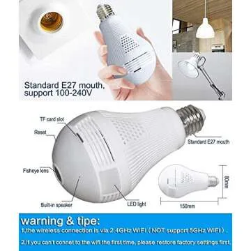 VIBOOS Camera, 1080p Home WiFi Light Camera, 2mp Wireles IP Led Cam,360 Degrees Panoramic vr Home Surveillance Cameras, Motion Detection/Night Vision/Alarm