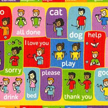 KC Cubs ABC Alphabet ASL Sign Language Educational Learning & Fun Game Play Area Non Slip Boy & Girl Kids Rug Carpet for Children Bedroom, Toddler Classroom & Baby Playroom Mat, 3' 3" x 4' 11"