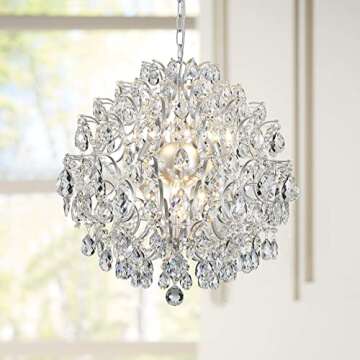 Bestier Silver Modern Pendant Chandelier Crystal Raindrop Lighting Ceiling Light Fixture Lamp for Di...