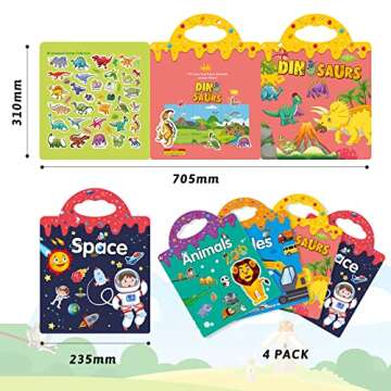 Sticker Book Reusable - 4 Sets Sticker Pads - Removable Stickers Toy for Kids Fashion Activity, Creative Sticker Story Books for Toddlers Age 3+ Birthday Gifts (Animals, Dinosaurs, Space, Vehicles)