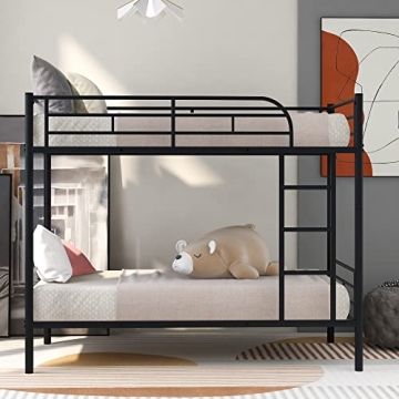Modern Twin Over Twin Metal Bunk Bed with Ladder Safety Rail