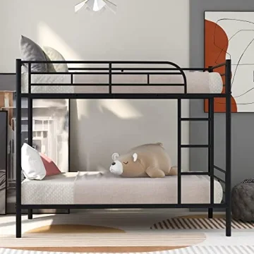 Modern Twin Over Twin Metal Bunk Bed with Ladder Safety Rail