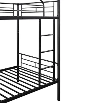 Modern Twin Over Twin Metal Bunk Bed with Ladder Safety Rail