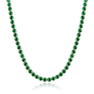 Cranmadia Sterling Silver May Birthstone Emerald Tennis Necklaces for Women 4mm Tennis Necklace Fash...