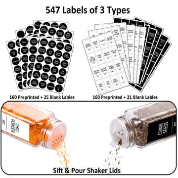 Churboro 24 Spice Jars with Labels & Bamboo Lids - 4 Oz Glass Containers with Shaker Lids, 547 Spice Labels of 3 Different Types Seasoning Jars for Spice Rack, Cabinet, or Drawer