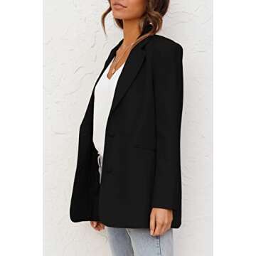Womens Casual Blazers Long Sleeve Oversized Open Front Business Lapel Button Work Office Jackets Black