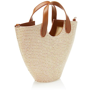 The Drop Women's Jade Straw Tote with Chain Strap, Cognac, one size