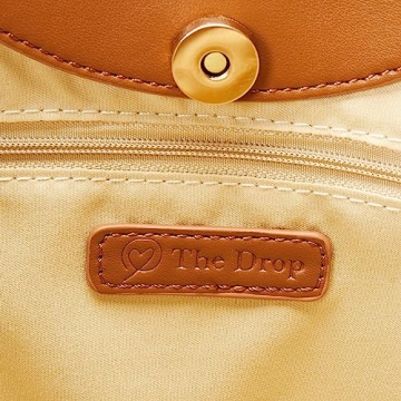 The Drop Women's Jade Straw Tote with Chain Strap, Cognac, one size