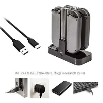 Orzly Nintendo Switch Joy Con Charging Dock, Pro Controller Charging Station, Charge Stand Becomes Charger for Upto 4 JoyCons or Nintendo Switch Pro Controller, USB Power, Type C Cable Included