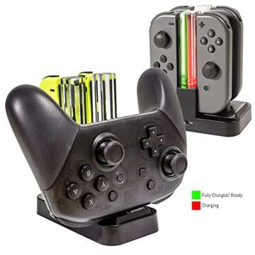 Orzly Nintendo Switch Joy Con Charging Dock, Pro Controller Charging Station, Charge Stand Becomes Charger for Upto 4 JoyCons or Nintendo Switch Pro Controller, USB Power, Type C Cable Included