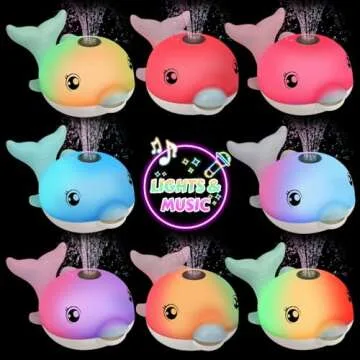 Bath Toys, Light Up Dolphin Baby Bath Toys for Babies 6-12 12-18 Months, Rechargeable Sprinkler Musical Toys, Easter Basket Stuffers Bathtub Toys for Toddlers 1-3 2-4 Boys Girls Infant Kids- Blue