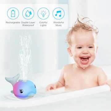 Bath Toys, Light Up Dolphin Baby Bath Toys for Babies 6-12 12-18 Months, Rechargeable Sprinkler Musical Toys, Easter Basket Stuffers Bathtub Toys for Toddlers 1-3 2-4 Boys Girls Infant Kids- Blue