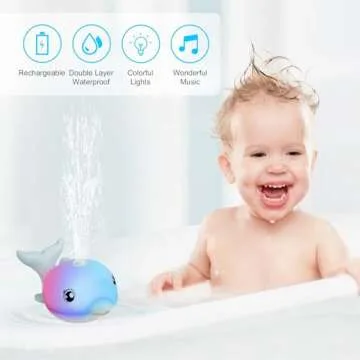 Bath Toys, Light Up Dolphin Baby Bath Toys for Babies 6-12 12-18 Months, Rechargeable Sprinkler Musical Toys, Easter Basket Stuffers Bathtub Toys for Toddlers 1-3 2-4 Boys Girls Infant Kids- Blue