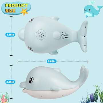 Bath Toys, Light Up Dolphin Baby Bath Toys for Babies 6-12 12-18 Months, Rechargeable Sprinkler Musical Toys, Easter Basket Stuffers Bathtub Toys for Toddlers 1-3 2-4 Boys Girls Infant Kids- Blue