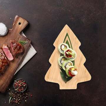 Didiseaon 2pcs Christmas Tree Tray Wooden Appetizer Tray Sushi Serving Tray Reusable Snack Containers Japanese Sashimi Plate Xmas Holiday Wood Tableware for Home Kitchen
