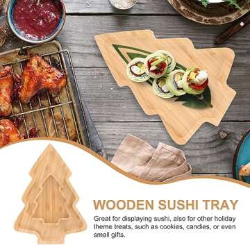 Didiseaon 2pcs Christmas Tree Tray Wooden Appetizer Tray Sushi Serving Tray Reusable Snack Containers Japanese Sashimi Plate Xmas Holiday Wood Tableware for Home Kitchen
