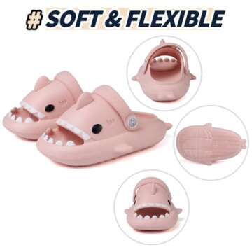 Toddler Shark Slides, Girls Pillow Cute Shark Slippers Kids Boys Beach Non-Slip Thick Cloud Slides Sandals Size 7 Pink