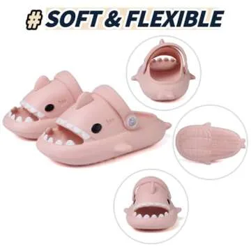 Toddler Shark Slides, Girls Pillow Cute Shark Slippers Kids Boys Beach Non-Slip Thick Cloud Slides Sandals Size 7 Pink