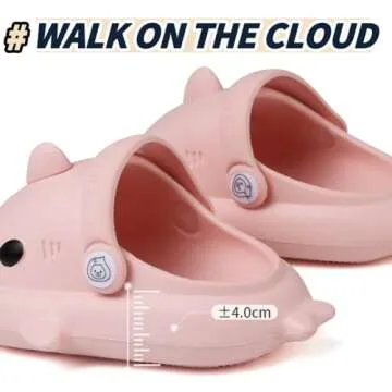 Toddler Shark Slides, Girls Pillow Cute Shark Slippers Kids Boys Beach Non-Slip Thick Cloud Slides Sandals Size 7 Pink