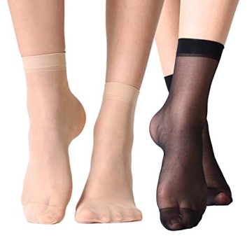 MANZI 12 Pairs Women's Ankle High Sheer Socks, 6 Pairs Black and 6 Pairs Nude
