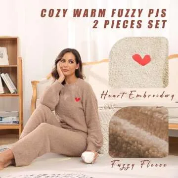 Famulily Womens Casual Fuzzy Lounge Pajamas Sets Long Sleeve Fleece Pullover and Pants Set 2 Piece Fluffy Sleepwear Pink S
