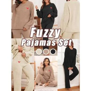 Famulily Womens Casual Fuzzy Lounge Pajamas Sets Long Sleeve Fleece Pullover and Pants Set 2 Piece Fluffy Sleepwear Pink S