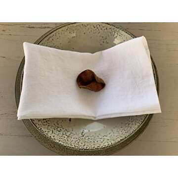 Linen Napkins –100% French Flax – Stonewashed Pure Linen Cloth Napkins - Size 18 Inch x 18 Inch – Set of 4 (Pure White)