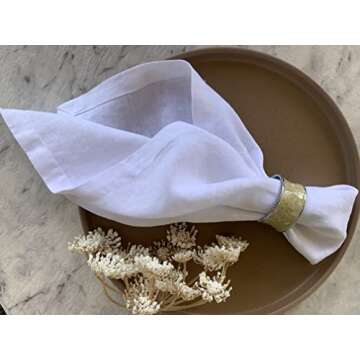 Linen Napkins –100% French Flax – Stonewashed Pure Linen Cloth Napkins - Size 18 Inch x 18 Inch – Set of 4 (Pure White)