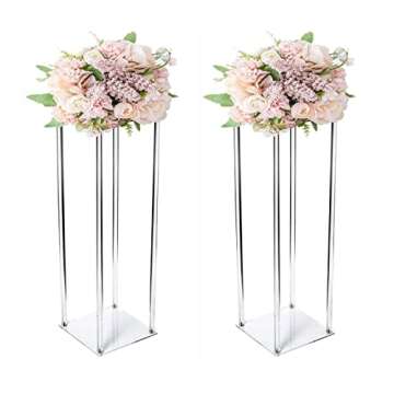 simprefine 2 Pack 32'' Tall 10'' Dia. Clear Floor Vase Wedding Decoration Table Centerpiece Crystal Acrylic Flower Stand Floral Display Rack Backdrop Column for Event Décor