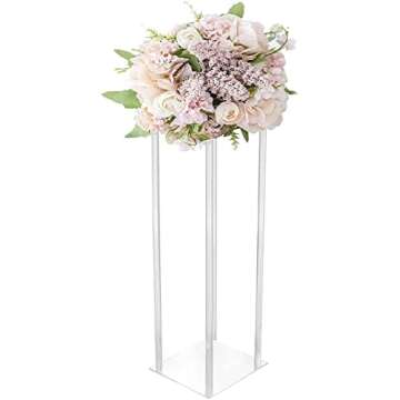 simprefine 2 Pack 32'' Tall 10'' Dia. Clear Floor Vase Wedding Decoration Table Centerpiece Crystal Acrylic Flower Stand Floral Display Rack Backdrop Column for Event Décor