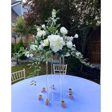 simprefine 2 Pack 32'' Tall 10'' Dia. Clear Floor Vase Wedding Decoration Table Centerpiece Crystal Acrylic Flower Stand Floral Display Rack Backdrop Column for Event Décor