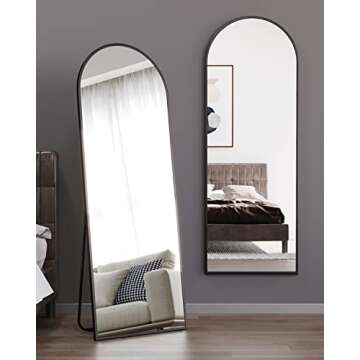 ITSRG Floor Mirror, Full Length Mirror with Stand, Arched Wall Mirror, 18"x58" Mirror Full Length, Black Floor Mirror Freestanding, Black