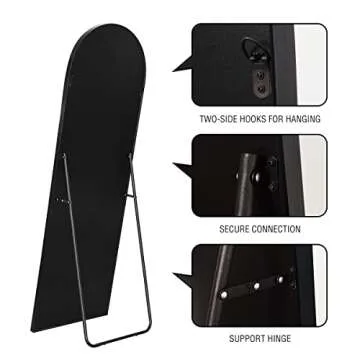 ITSRG Floor Mirror, Full Length Mirror with Stand, Arched Wall Mirror, 18"x58" Mirror Full Length, Black Floor Mirror Freestanding, Black