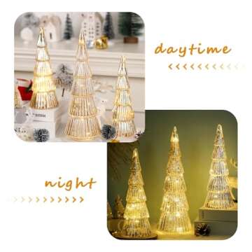 Allbaiyl 3 Pcs Mercury Glass Christmas Tree with Lights Table Top Gold Christmas Tree Holiday Home Tabletop Centerpieces Mantle Decor (Gold)